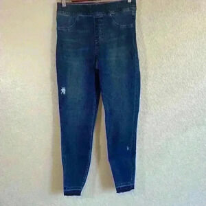 Spanx pull-on High Rise Raw Hem light distressed Blue Jean Leggings Women Size M